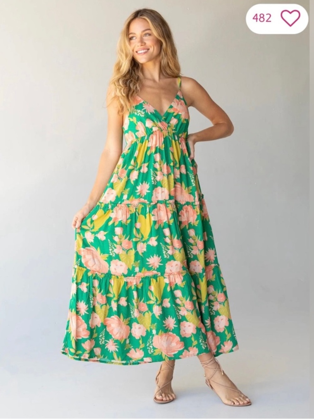 NATURAL LIFE Ella Green Floral Tiered Maxi Dress Size XL